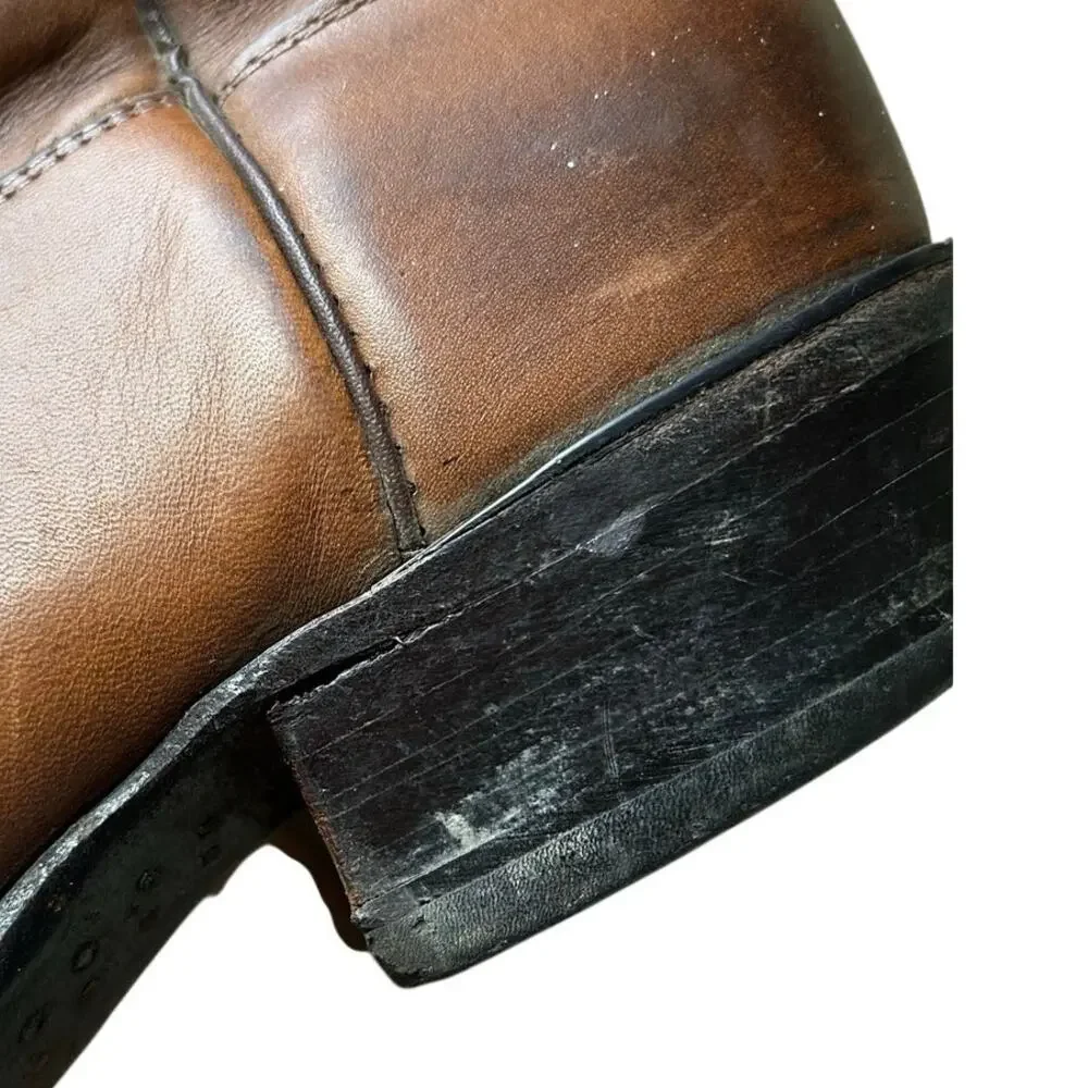 Vintage Brown Leather Western Cowboy Boots Stitch Snip Toe Men's Size 10